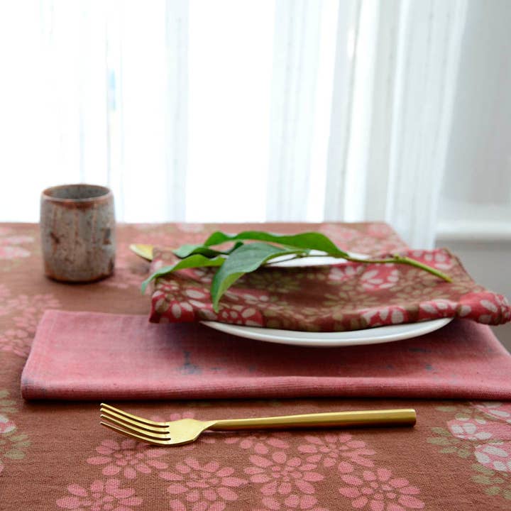Ichcha - Wholesale Dinner & Cloth Napkin - Block Print Napkins in Terracotta (Set of 4) - Forget Me Not