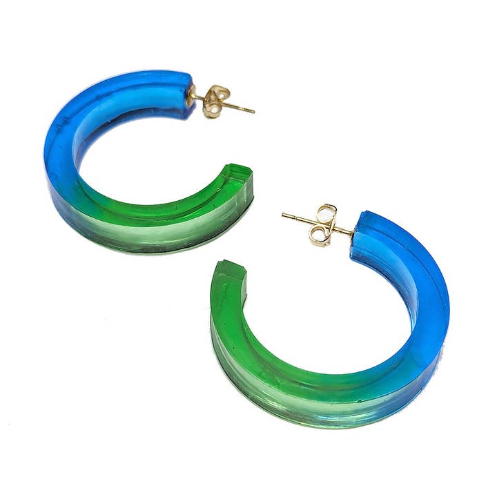 Clear Green Blue Hoop Resin Earrings for wholesale by Stylish Jewelry Supply