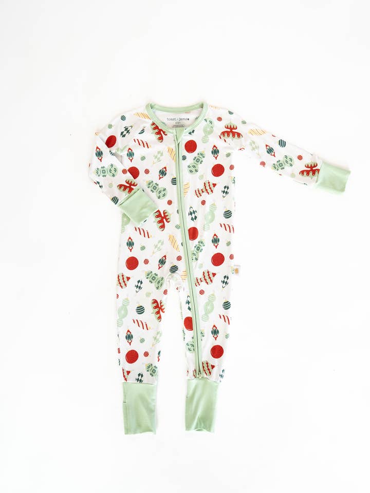 Christmas Baubles Zip Jam for wholesale by Toast + Jams