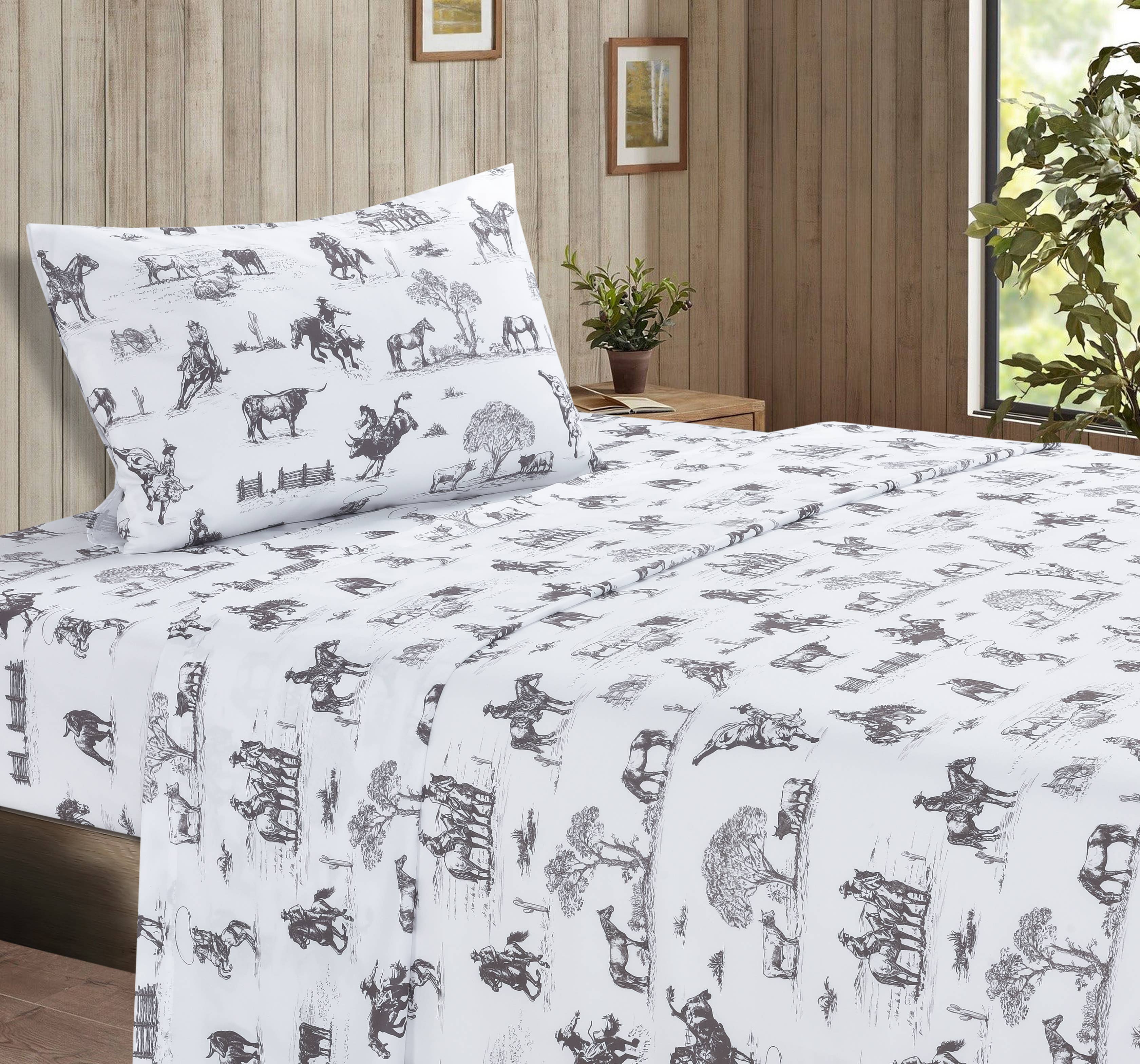 De Leon Collections - Wholesale Sheet set - Ranch Living Western Cowboy Toile Sheet & Pillowcase Set1