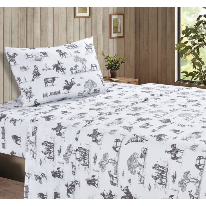 De Leon Collections - Wholesale Sheet set - Ranch Living Western Cowboy Toile Sheet & Pillowcase Set1