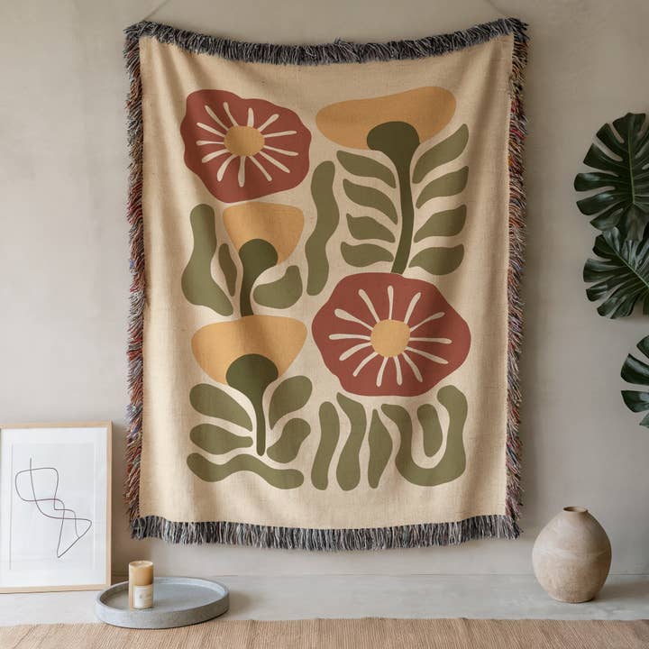 Coperta Intrecciata Floreale Boho, Plaid Jacquard Giardino Retrò per la vendita all'ingrosso da parte di CasaIuliia