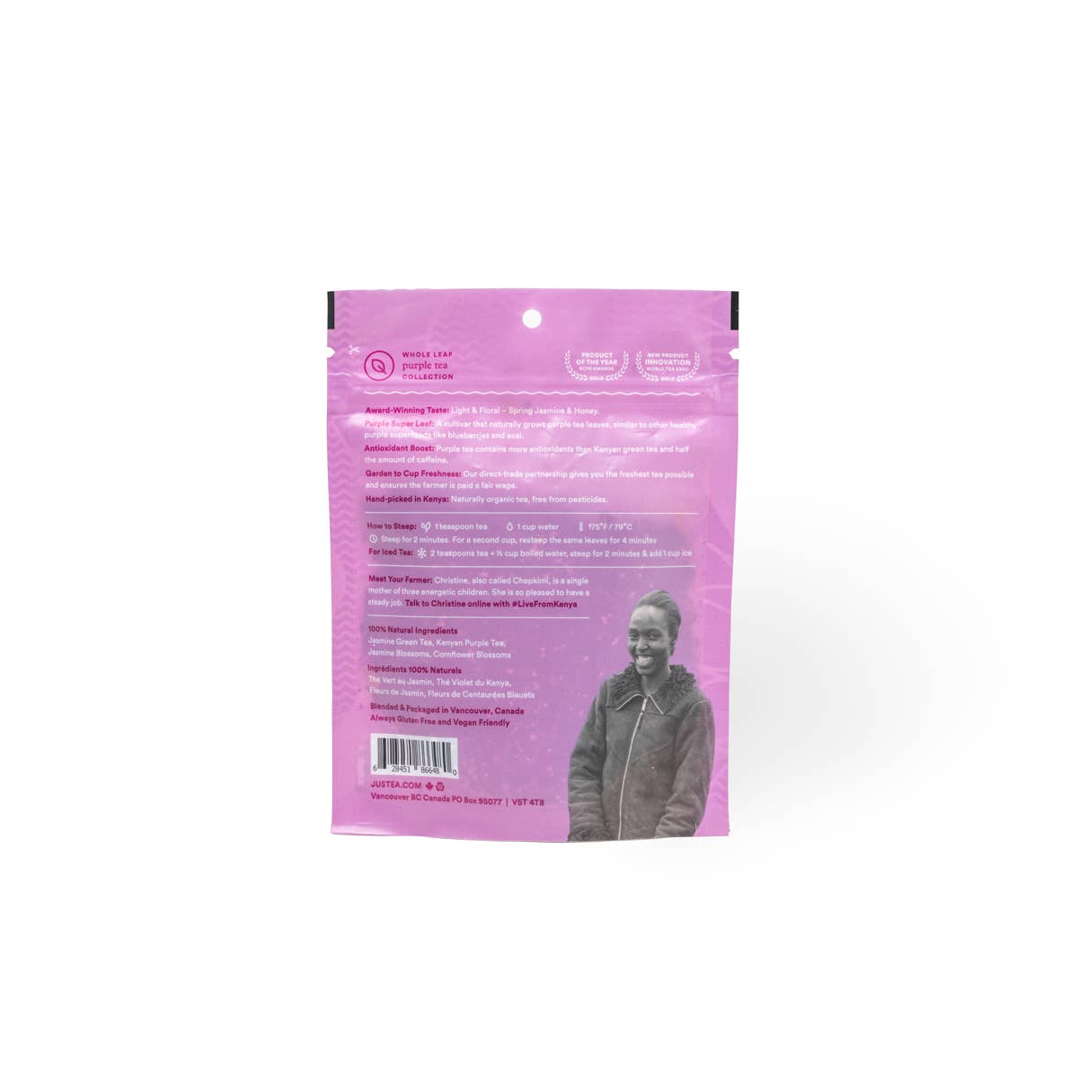 JusTea - Wholesale Loose Tea - Purple Jasmine Stand-up Pouch -Organic Fair-Trade Purple Tea1