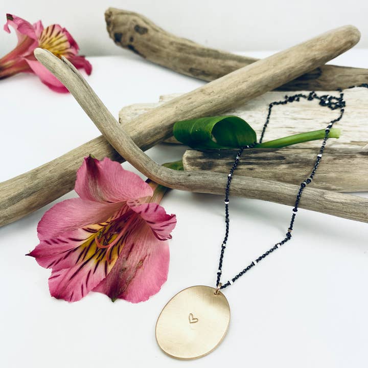 Hearts Crush Gold Disc necklace for wholesale by Laura J Designs