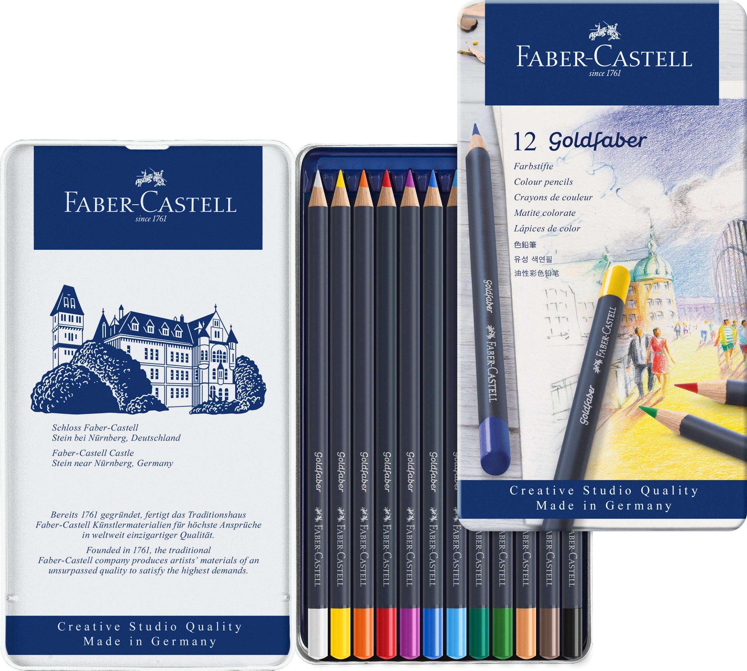 West Design Products UK – wholesale Coloured pencil – Faber-Castell Goldfaber Colour Tin Of 12 Pencils