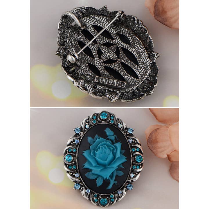 AK Brand - Wholesale Brooch - Vintage Antique Reproduct Rose Pink Flower Cameo Pin Brooch33