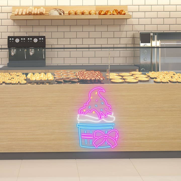 Taza festiva para helado, letrero de neón, bar de helados o bar de postres para venta al por mayor de NexGenow
