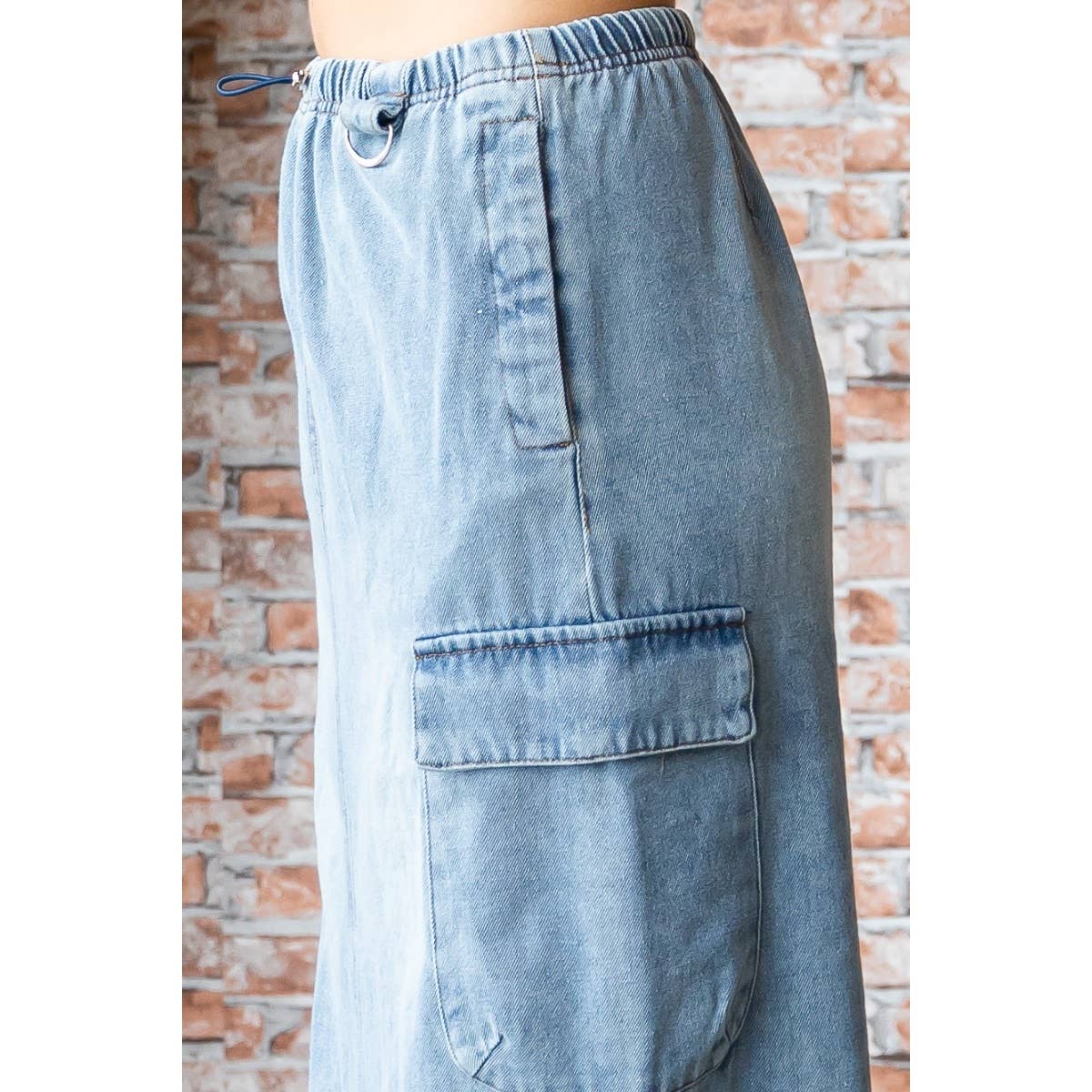 Med Wash Denim Cargo Full Long Skirt for wholesale on Faire7