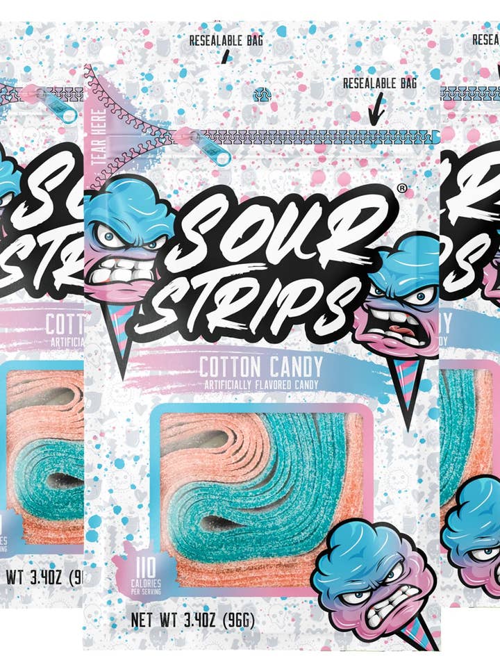 Sour Strips Cotton Candy 10 count for wholesale by Mr. YuYu's Chililicious Candy