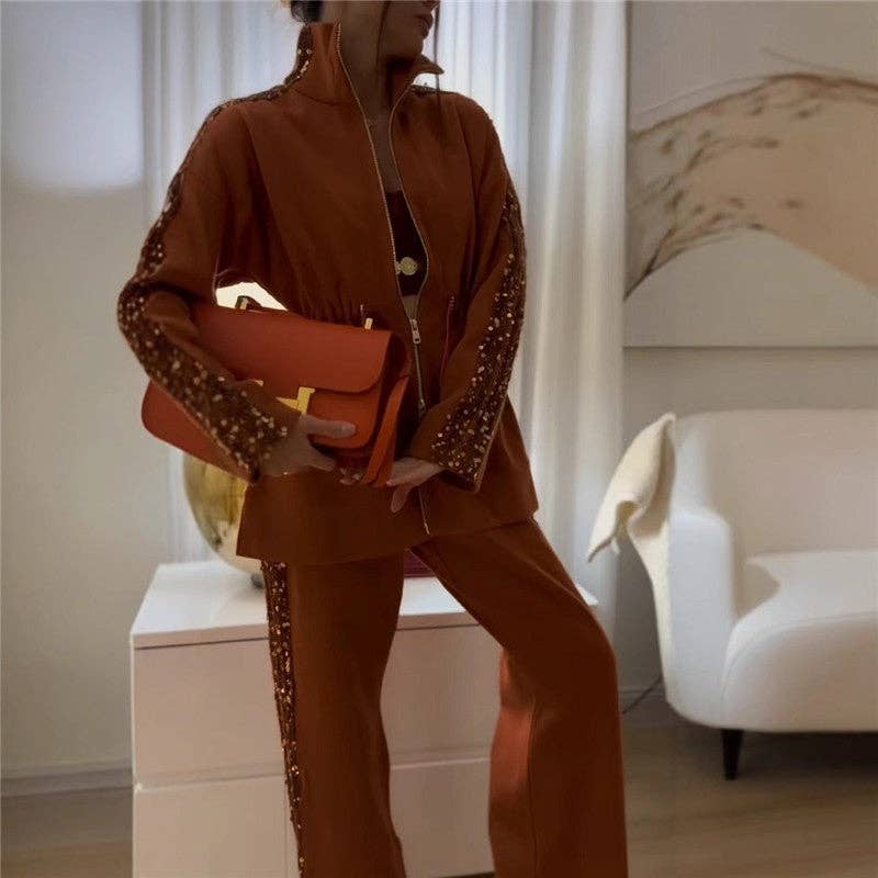 UZ Wholesale Store - Wholesale Top & Pant Set (NOT Loungewear) - Women's - Colorful Sequin Drawstring Top And Pants Set0