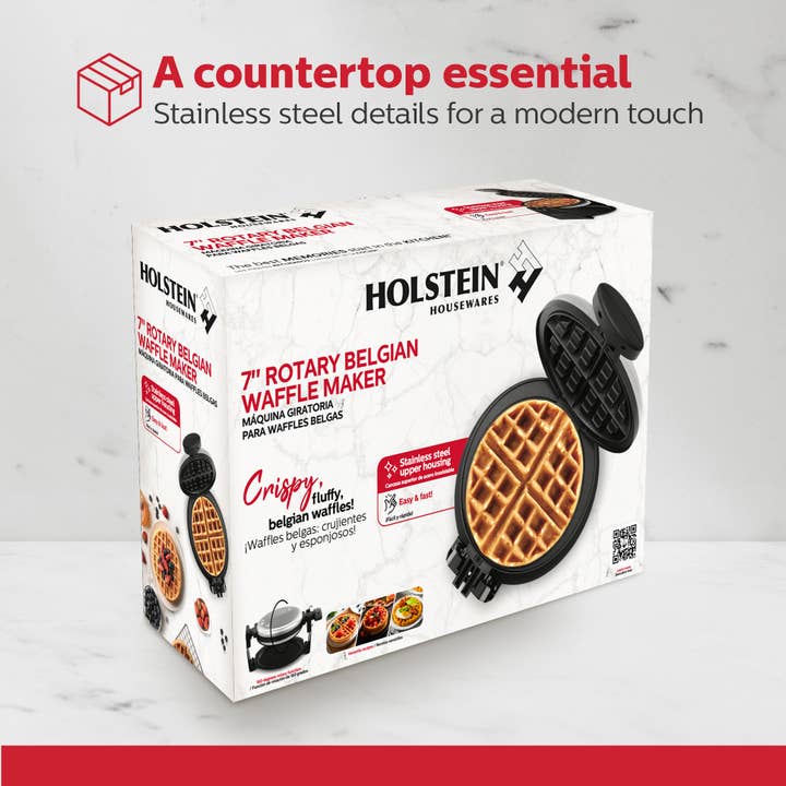 Black 7" Rotary Belgian Waffle Maker Stainless Steel - Individual for wholesale on Faire8