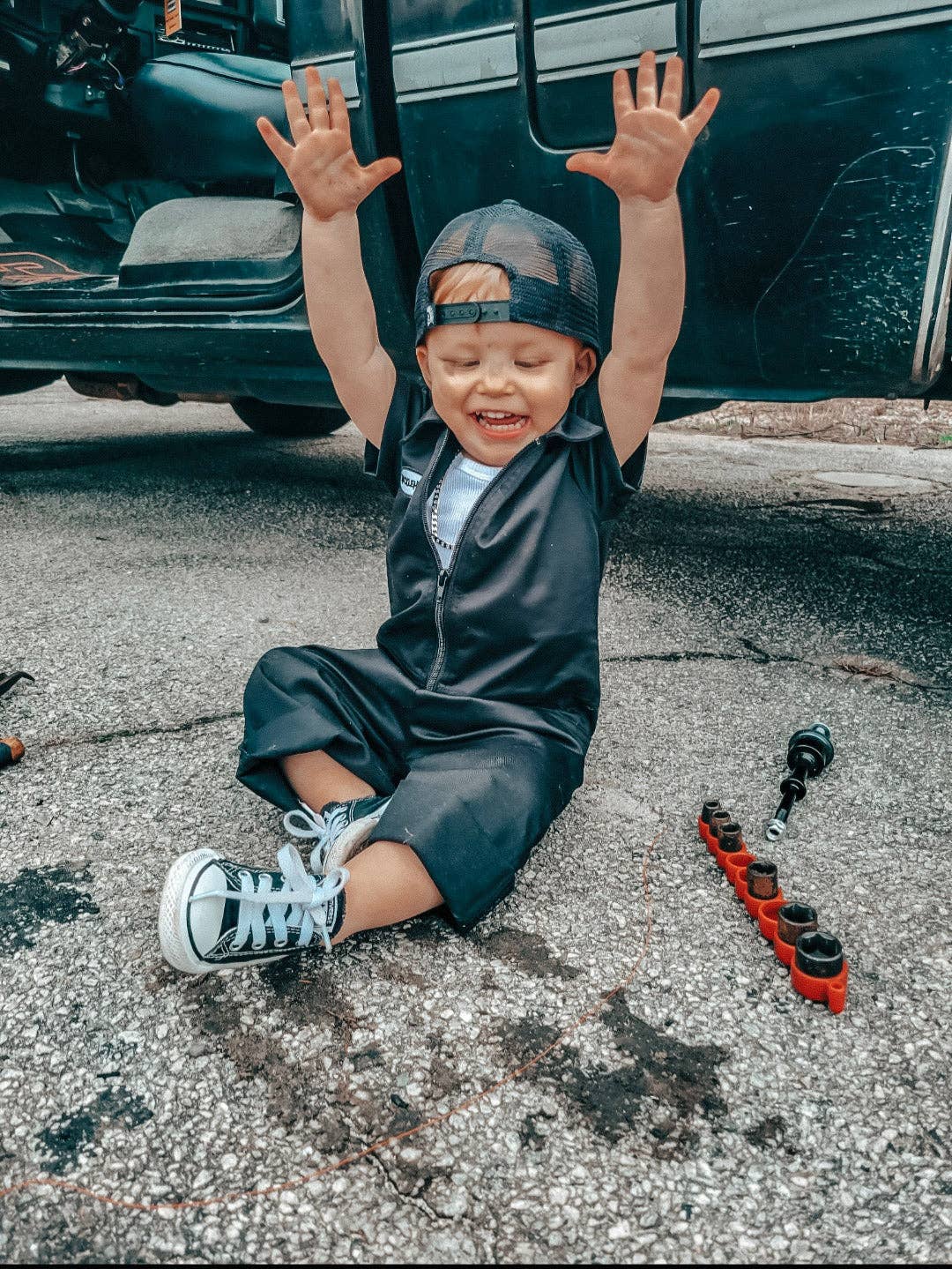 Knuckleheads  Infant and Toddler Navy Mechanic Coverall for wholesale on Faire7