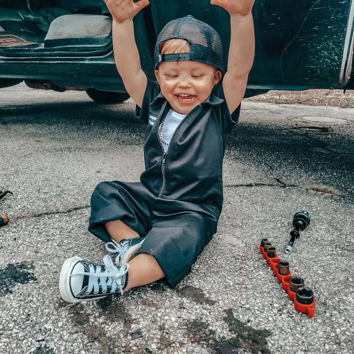 Knuckleheads Infant and Toddler Navy Mechanic Coverall for wholesale on Faire7