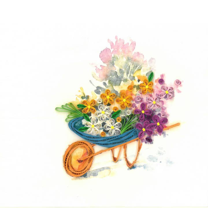 FLOWER WHEELBARROW Quilling Greeting Card for wholesale by Origamo
