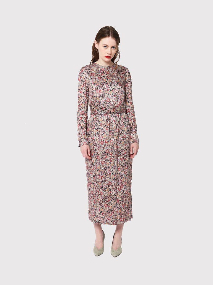 ROBE DAHLIA IMPRIMÉ FLEUR DORÉ pour la vente par Ambali