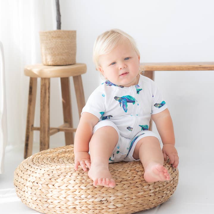 Anchor & Arrow - Wholesale Jumpsuit – Baby - SAMPLE Short Romper - Sea Turtle1