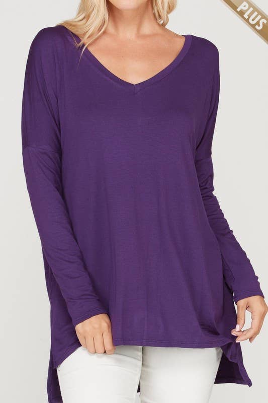 A.gain – wholesale Tunic – Women’s – 10210LP07 - PLUS SIZE SOLID LOOSE FIT V NECK LONG SLEEVE TOP3