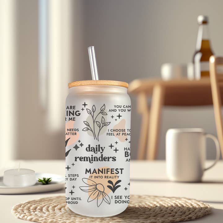16 Oz Can Glass- Daily Affirmations Glass for wholesale by The Inspiration Haven