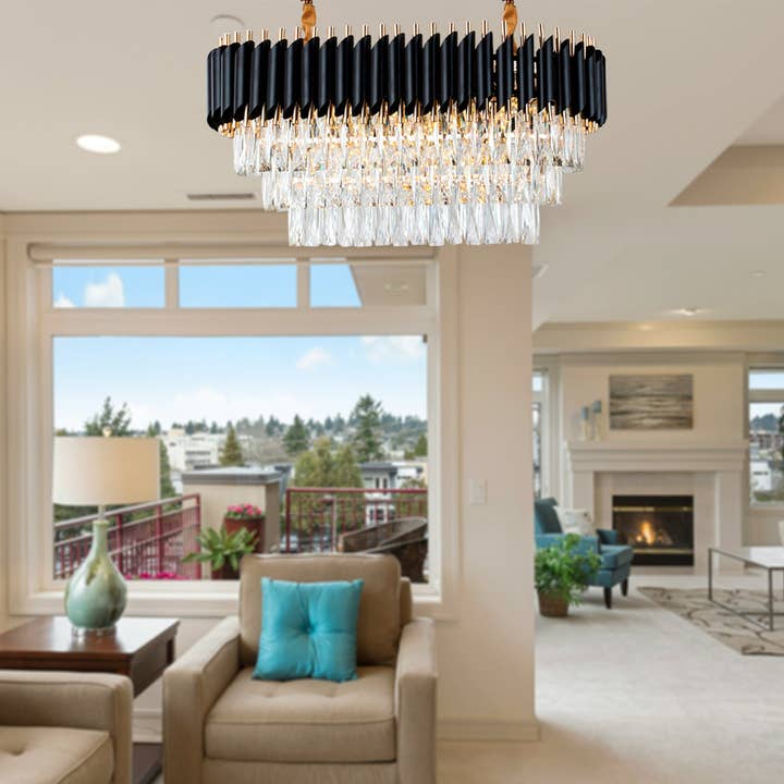 Ledsone - Wholesale Chandelier/Hanging Light - Black and Gold Hanging Crystal Chandeliers Light Fixture ~480333