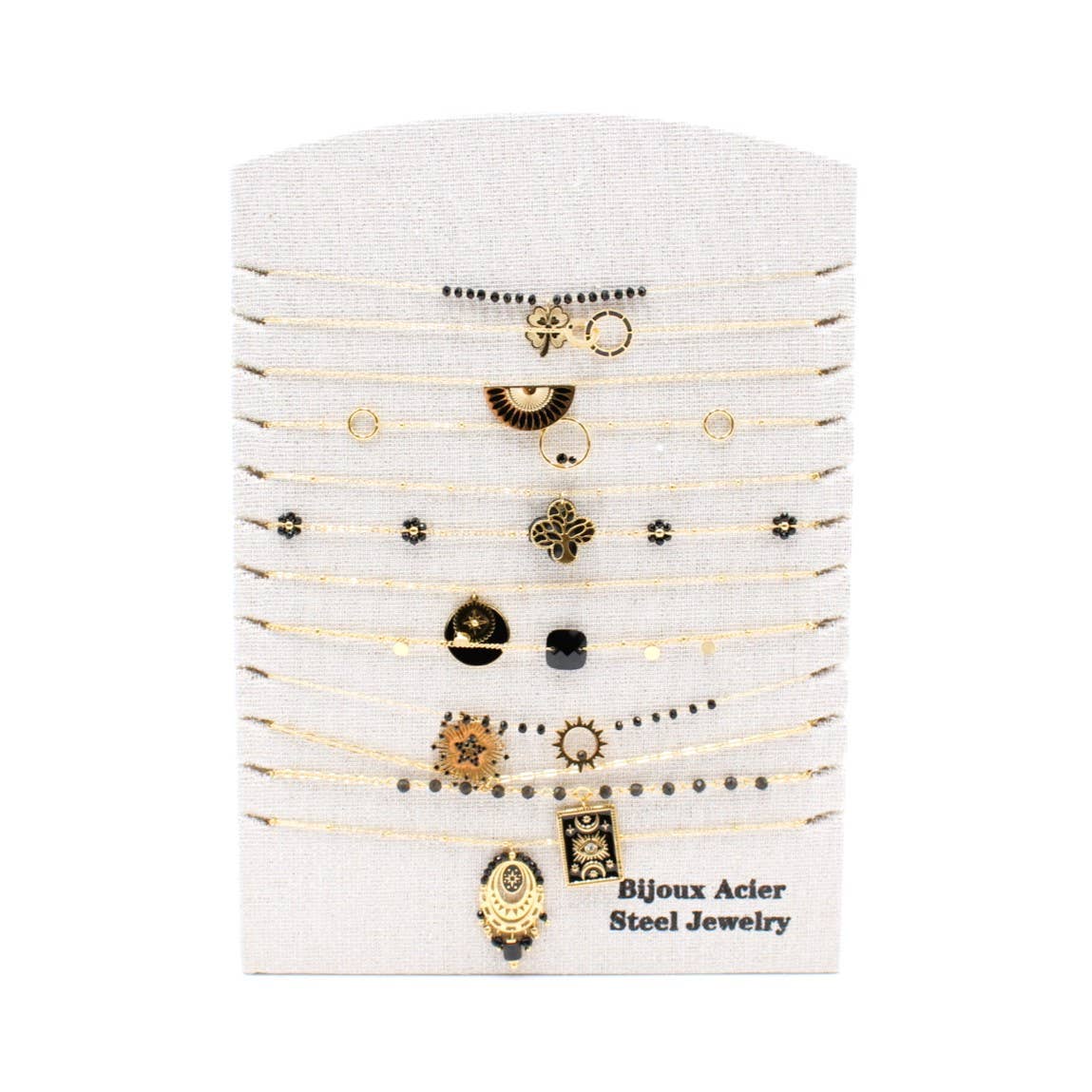 Reference Mode – Engroshandel Led/kæde halskæde – Sæt med 12 sorte halskæder i rustfrit stål0