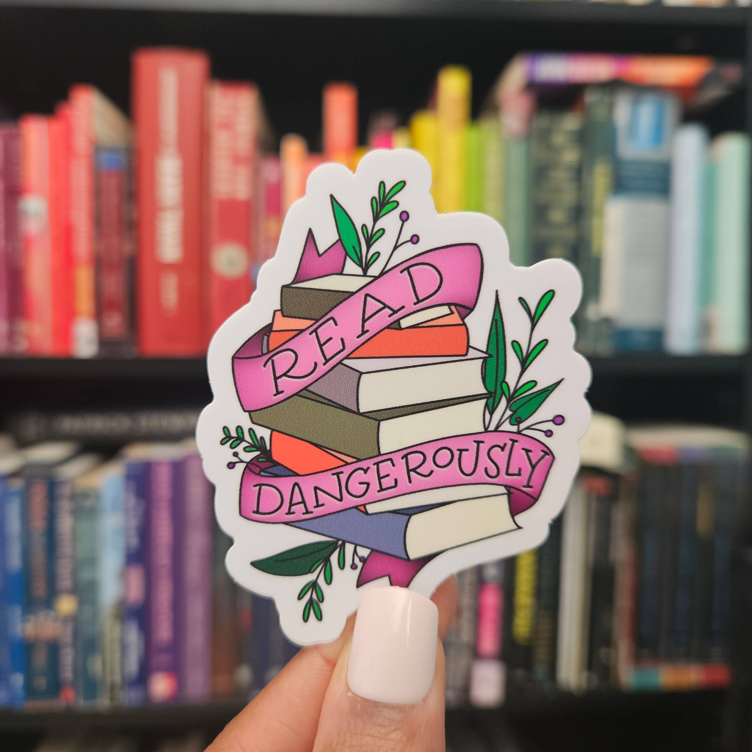 Nerd Lady Designs - Wholesale Phone & Laptop Stickers - Read Dangerously Botanical Sticker2