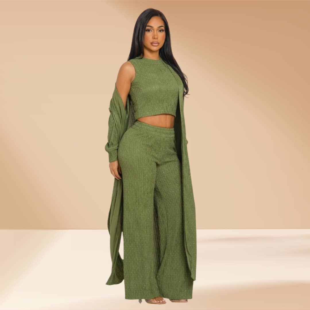 Celystrends - Vente Ensemble haut et pantalon (PAS d'intérieur) - Femme - Ensemble de 3 pièces avec pierres partout : pantalon et cardigan1