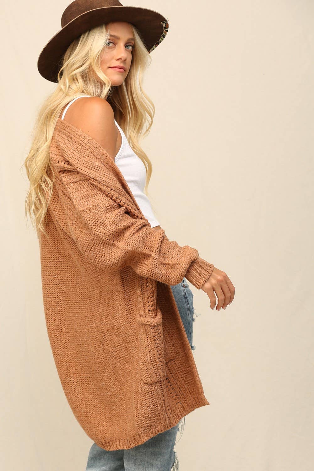 KyeMi - Vente Cardigan – femme - Long cardigan en maille douce avec poche latérale6