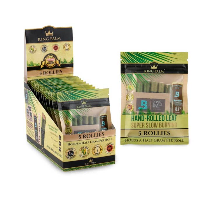 Cannatron - Wholesale Retailer Display - Paper & Novelty - King Palm Rollie Size Natural Pre-Rolled 5pk Leaf Tubes - 15ct