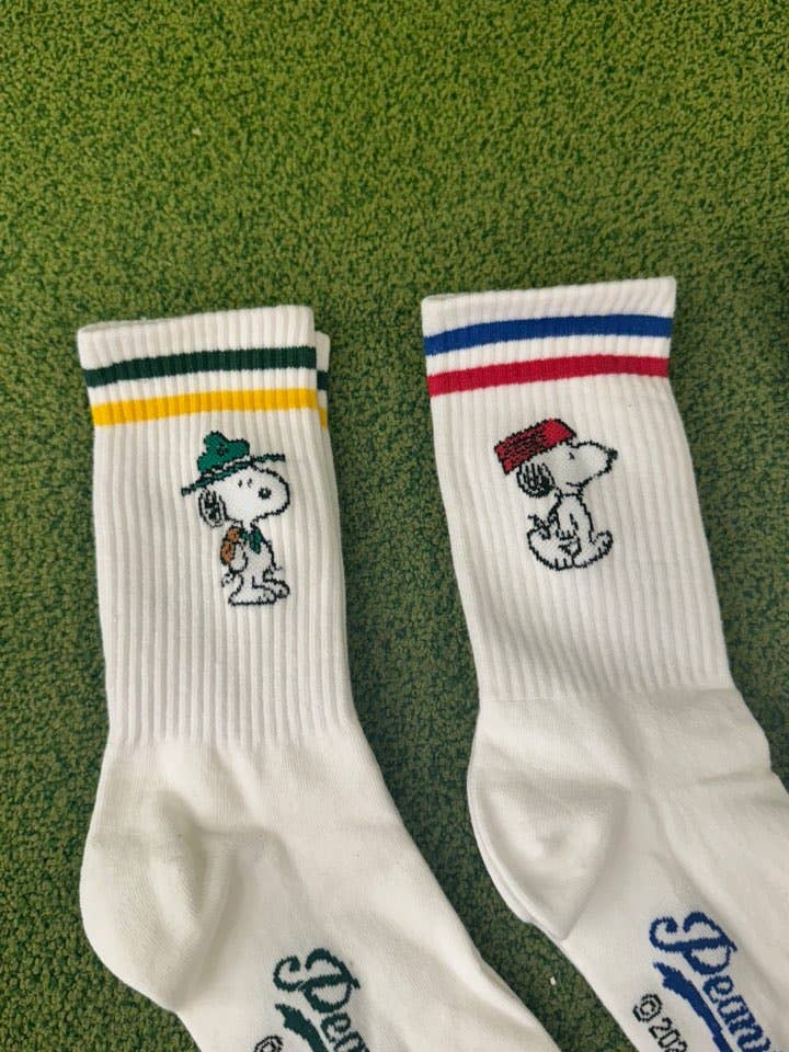 K_Wonderland - Wholesale Socks - Unisex - Peanuts Variety Snoopy 2Line Crew Ankle Socks