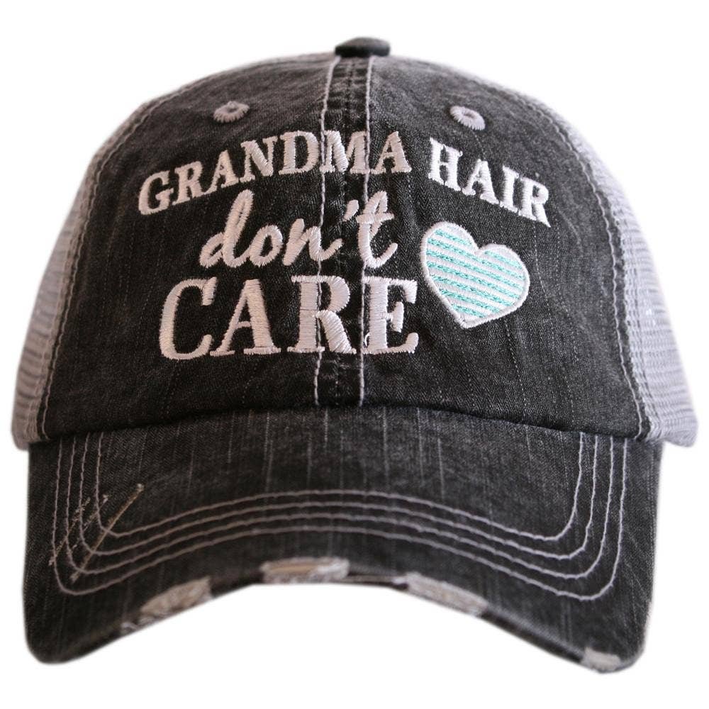 Katydid Kayak Hair Don't Care Baseball Cap - Trucker Hat for Women - Stylish Cute Sun Hat (Gray Mint)