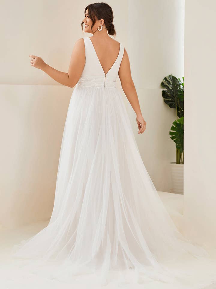 Ivory Plus Backless A Line Sleeveless Mesh Wedding Dress for wholesale on Faire1