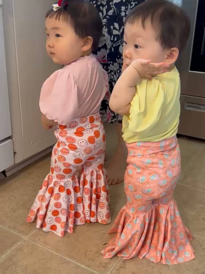 Char and Chlo - Wholesale Pants - Baby - Smiley Face Girls Bell Bottom Flare Pants