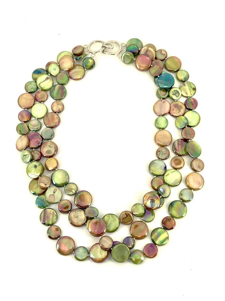 252019 - Green and Brown 3 Strand MOP Necklace for wholesale by Sea Lily