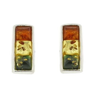 Mixed Amber Rectangle Stud Earrings and Presentation Box for wholesale by Nova Silver