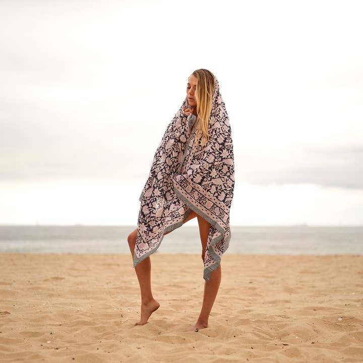 Linen Connections - Wholesale Swim cover-up – Women’s - Block Print Cotton Sarong Scarf Beach Wrap Bikini Pareo GIFT1