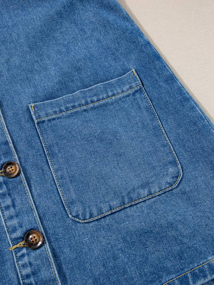 Lovesoft - Wholesale Dress - Women's - Wide Strap Button Front Pocketed Denim Mini Dress