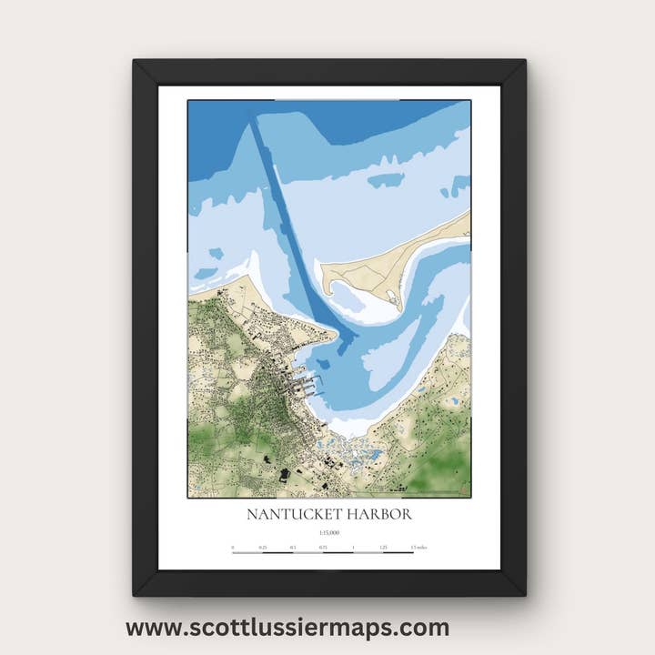 Nantucket Harbor Cape Cod Mass Map Art Print COASTAL Style for wholesale by Scott Lussier Maps