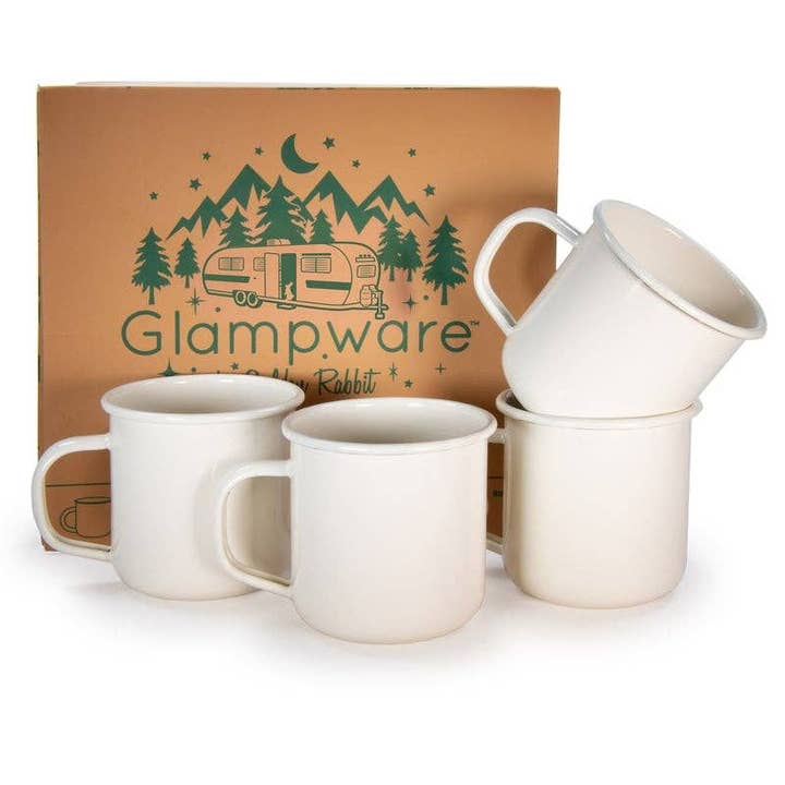 Golden Rabbit Enamelware Rolled Cream Mug Set/4 for wholesale by Crow Canyon Home