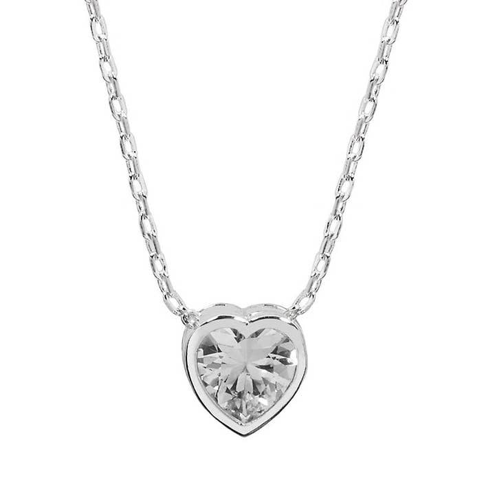 Beautiful Cubic Zirconia Heart Pendant 16 In. Silver Necklace for wholesale by Facetreasures Boutique
