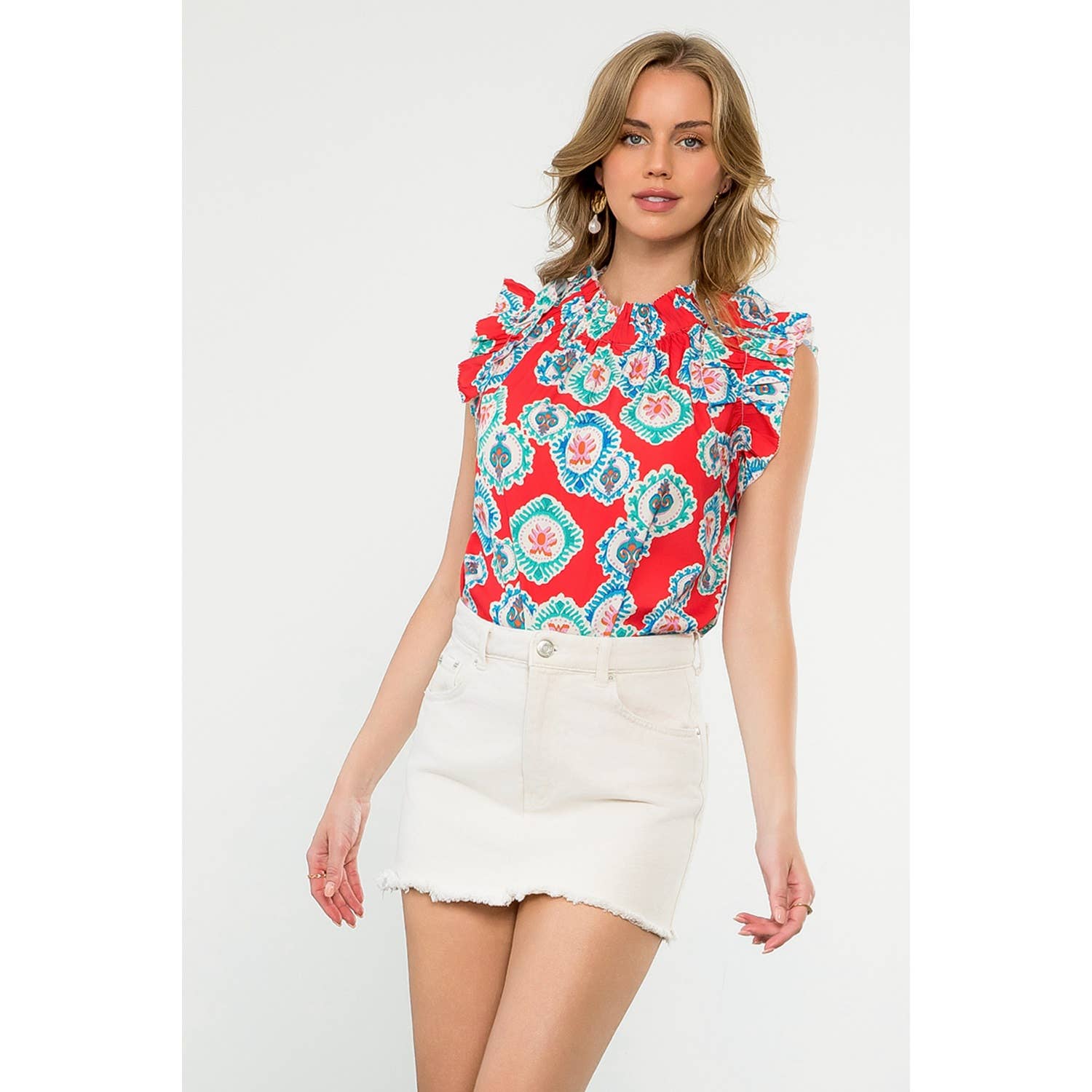 VERMELHO Manga Print Top para venda a revendedores na Faire9