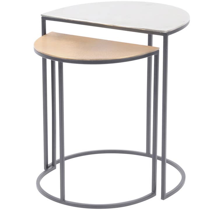 Starburst Set of Two Gold and Silver Semi Circle Side Tables for wholesale by The Libra Company
