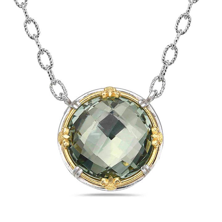 Large Round Faceted Green Amethyst with 18k Gold Vermeil Necklace for wholesale by Anatoli Jewelry