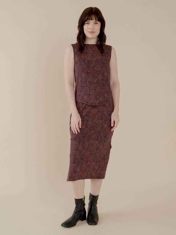 Millie Muscle Tee Tree Rings Blue for wholesale by Mata Traders