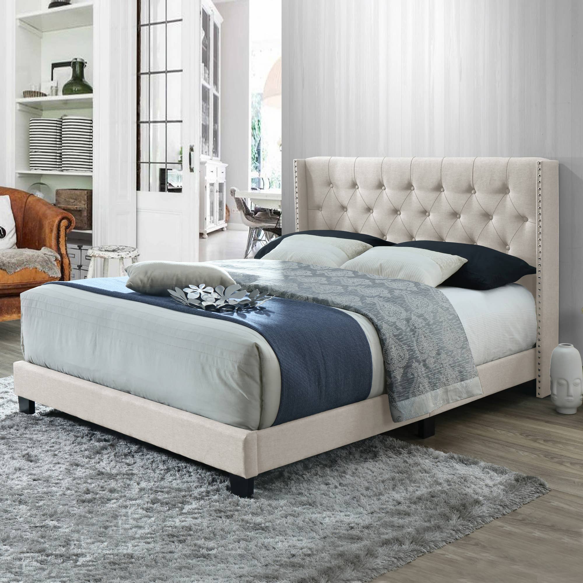 Glamour Home - Wholesale Bed - Asali King Bed with Button Tufting and Nail Head Wings1