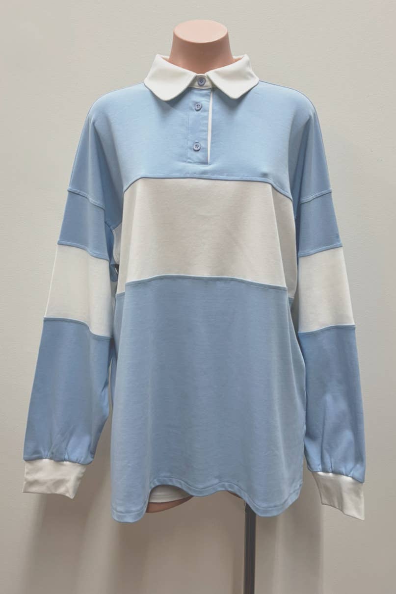 No Vacancy - Wholesale Lounge Set - Women's - Stripe rugby polo top & biker shorts set5