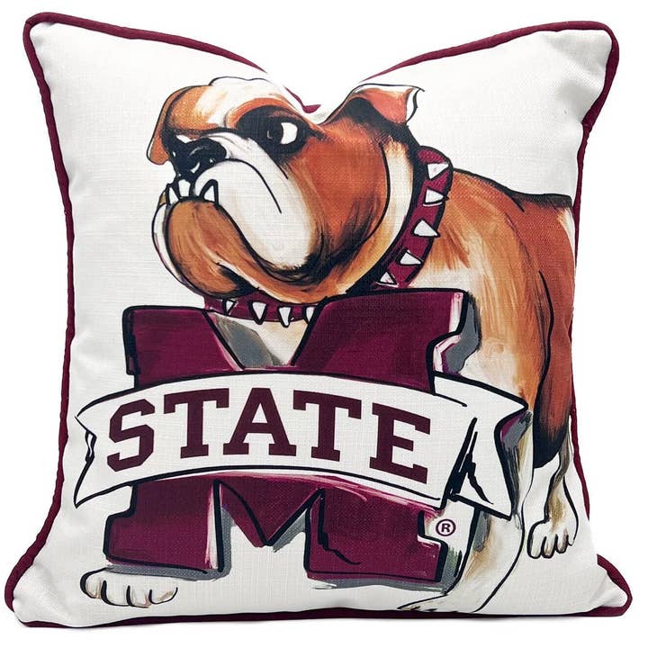 Mississippi State Bully-kudde med vinröd kantsnodd för wholesale av Rachel Brooks Design, LLC