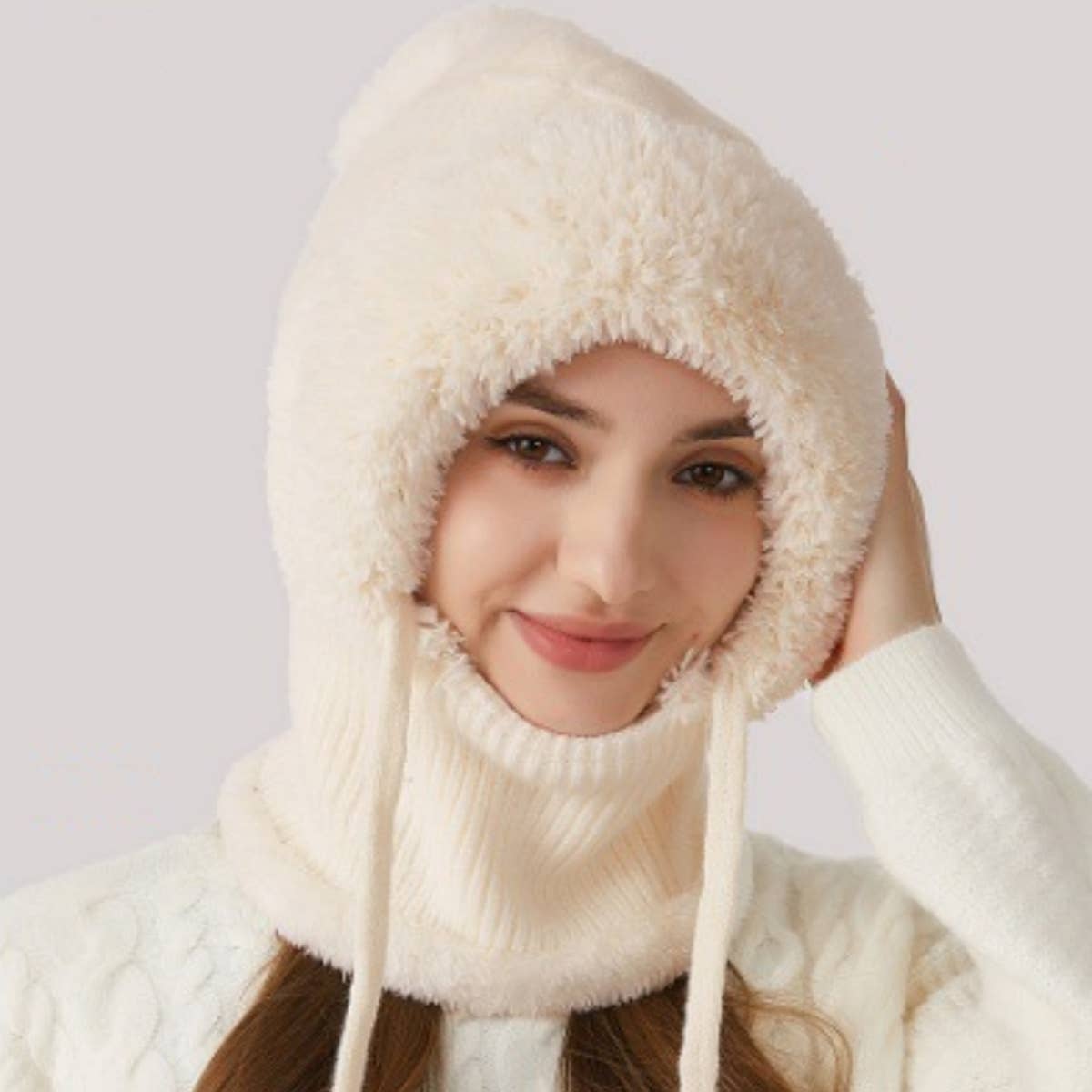 NINEXIS - Wholesale Hat Accessory - Women's - CWAH2208_KNITTED WINTER FLEECE OUTDOOR HAT NECK SET12