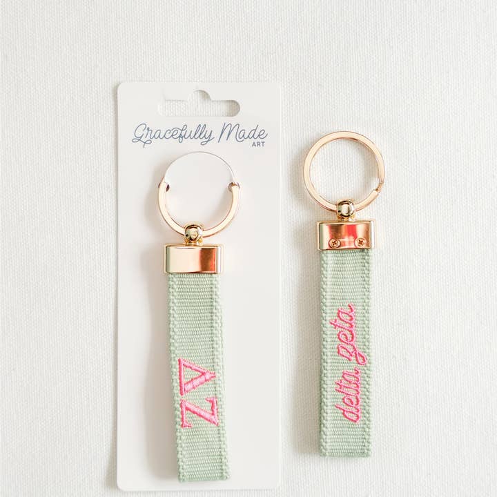Delta Zeta Embroidered Keychain, Sorority for wholesale by Gracefully Made Art