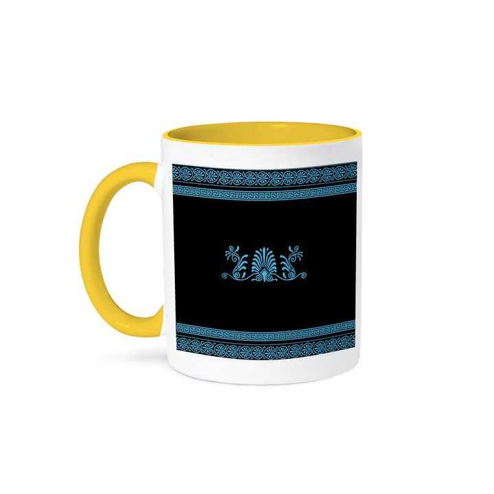 3dRose - Wholesale Coffee Mug - 3dRose, Blue and Black Ancient Greek Decorative Spirals and Palm Leaves - Classical Grecian Key, Mug