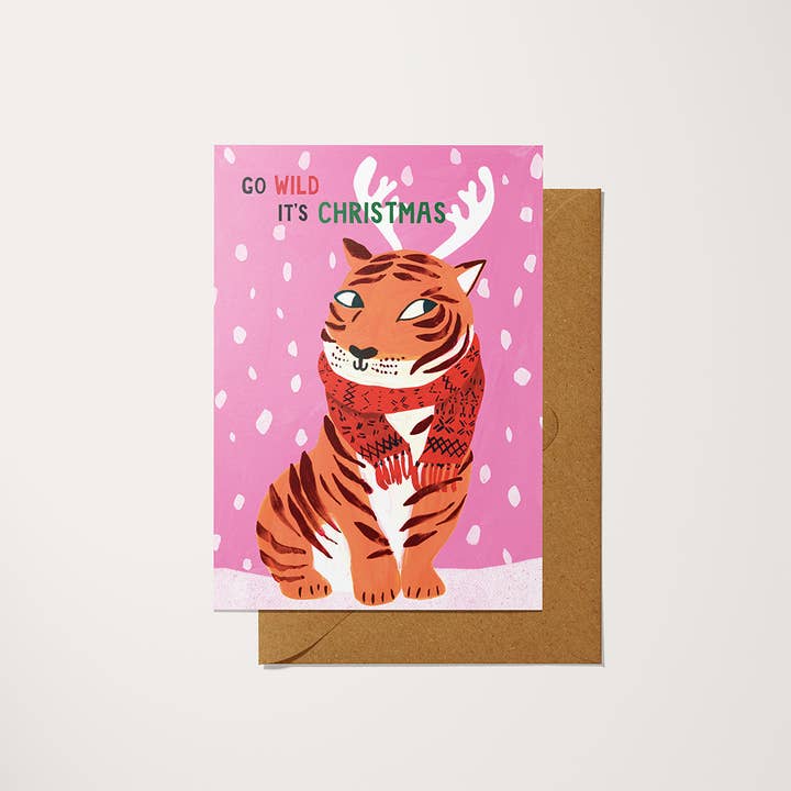 Quirky Tiger | Christmas Card | Go Wild It's Christmas for wholesale by Holly Fox Illustrates